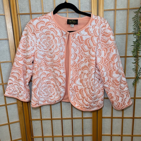 Bob Mackie Jackets & Blazers - Bob Mackie Wearable Art Peach Floral Textured Jacket Cardigan Small Cropped